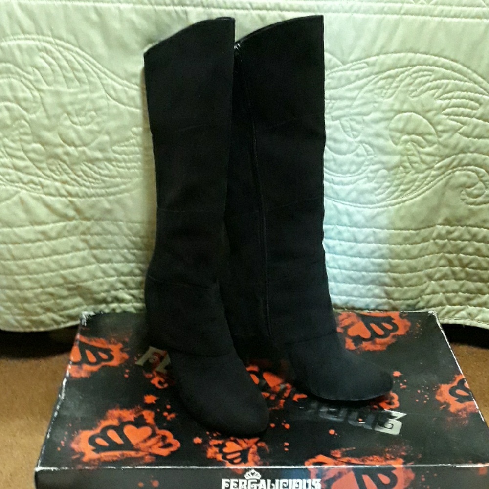 fergalicious black faux suede boots